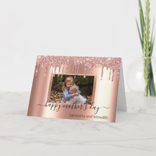 Morsdagsros Guld Metall Glitter Foto Kort