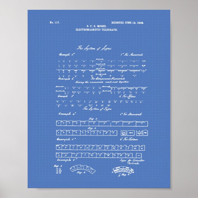 Morse Code 1848 Patent Art Blueprint Poster (Framsidan)