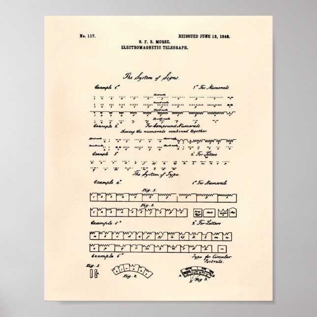 Morse Code 1848 Patent Art Old Peper Poster (Framsidan)