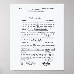 Morse Code 1848 Patent Art White Papper Poster