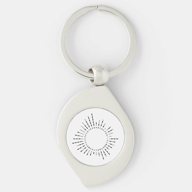 Morse Code Alphabet Swirl Silverfärgad Nyckelring (Framsidan)