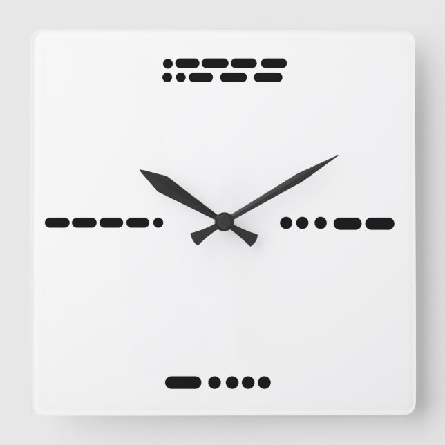 Morse Code Clock 3, 6, 9, 12 Fyrkantig Klocka (Framsida)