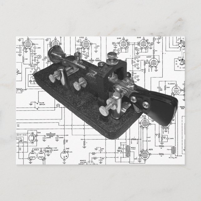 Morse Code Radio Nyckel Schematic Postcard Vykort (Framsida)