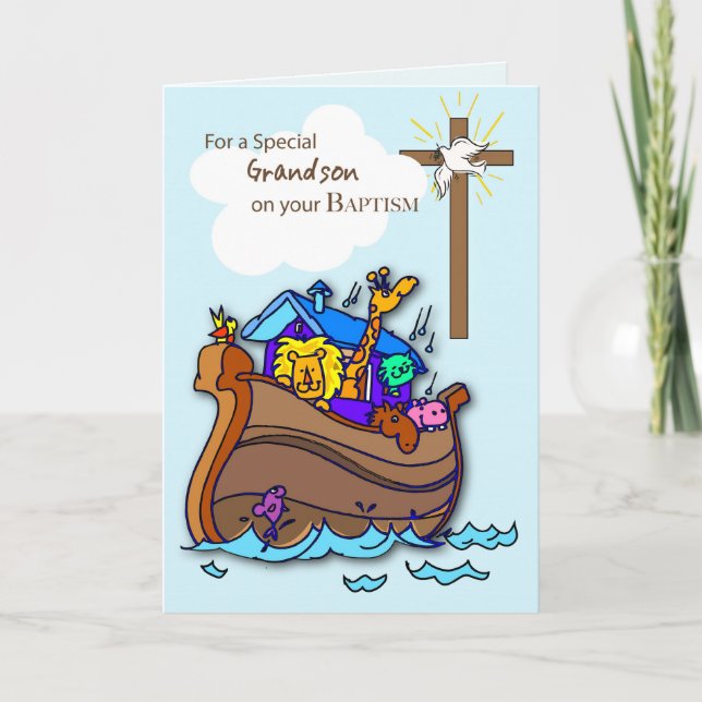 Morson Baptism Card med Noahs Ark, Blue Kort (Framsida)