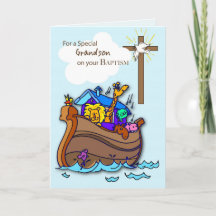 Morson Baptism Card med Noahs Ark, Blue