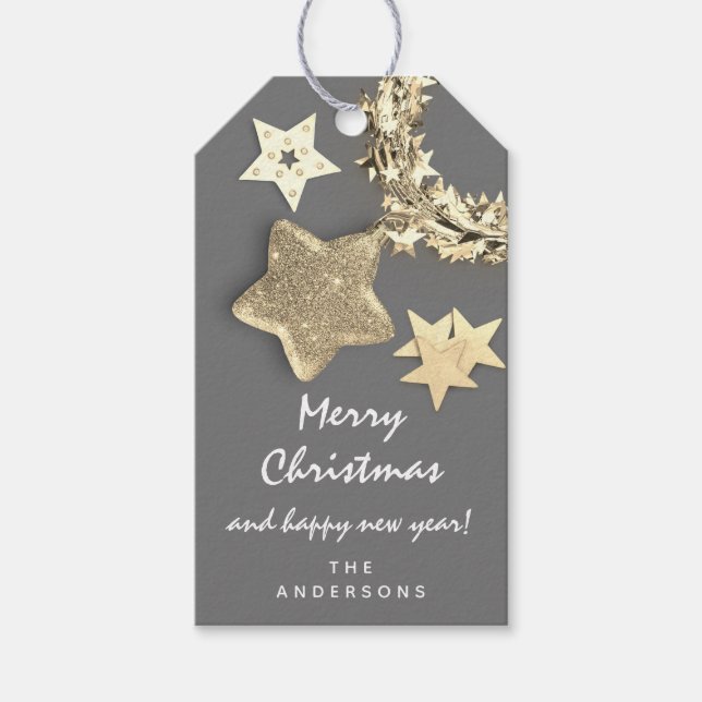 Mortal till Helgdag Gift Lycklig ÅRS Grått- utandn Presentetikett (Framsidan)