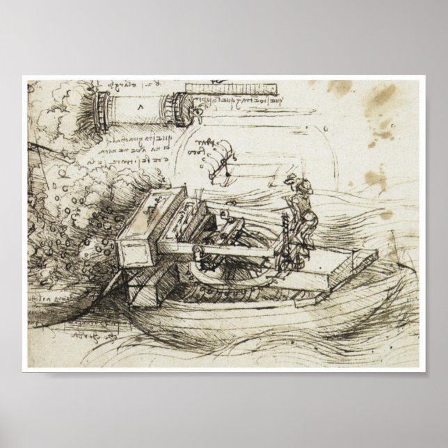 Mortar Firing från en Boat, Leonardo da Vinci, 148 Poster (Framsidan)