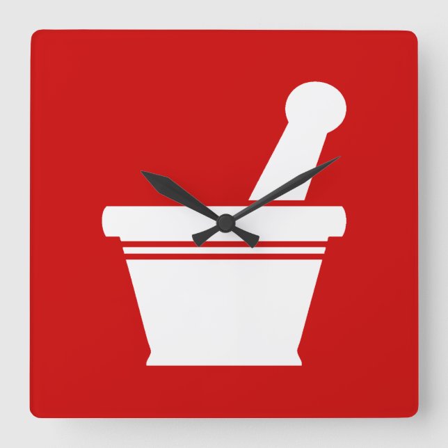 Mortar och pestar fyrkantig klocka (Framsida)