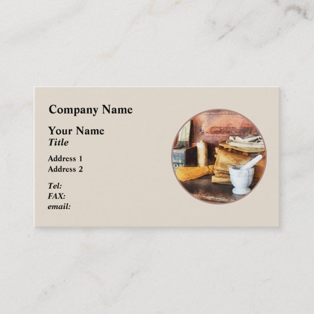 Mortar och Pestle och kakaoblock Visitkort (Framsida)