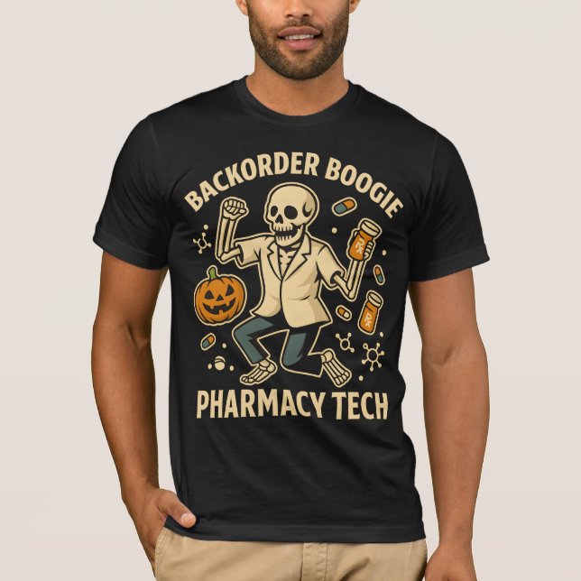 Mortar & Pestle Monster Pharmacy Tech Skeleton Hal T Shirt (Framsida)