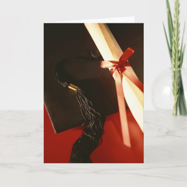 Mortarboard, Diploma, Red Ribbon Studenten Card Kort (Framsida)