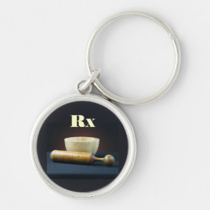 Mortel och Pestle Keychain Rund Silverfärgad Nyckelring