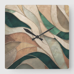 Mosaic Abstrakt art - Taupe och Emerald Fyrkantig Klocka
