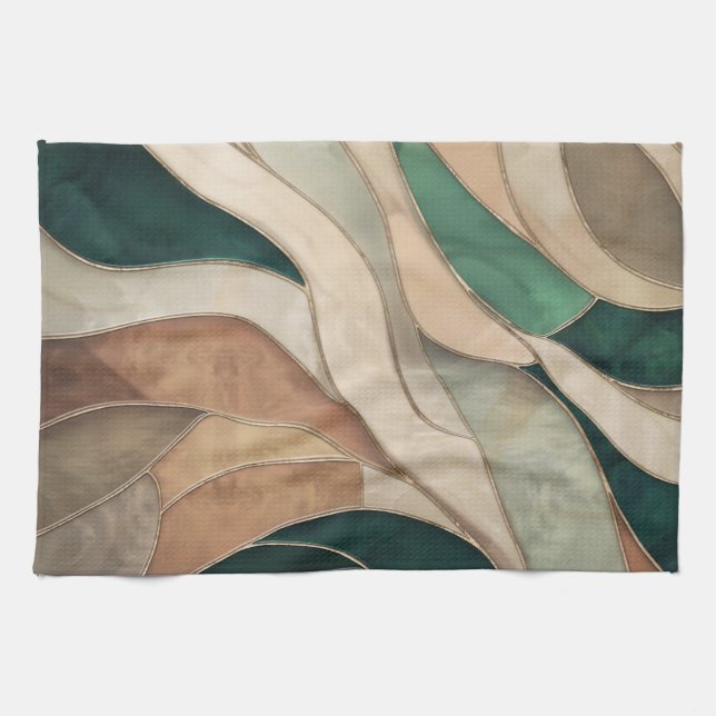 Mosaic Abstrakt art - Taupe och Emerald Kökshandduk (Horisontell)