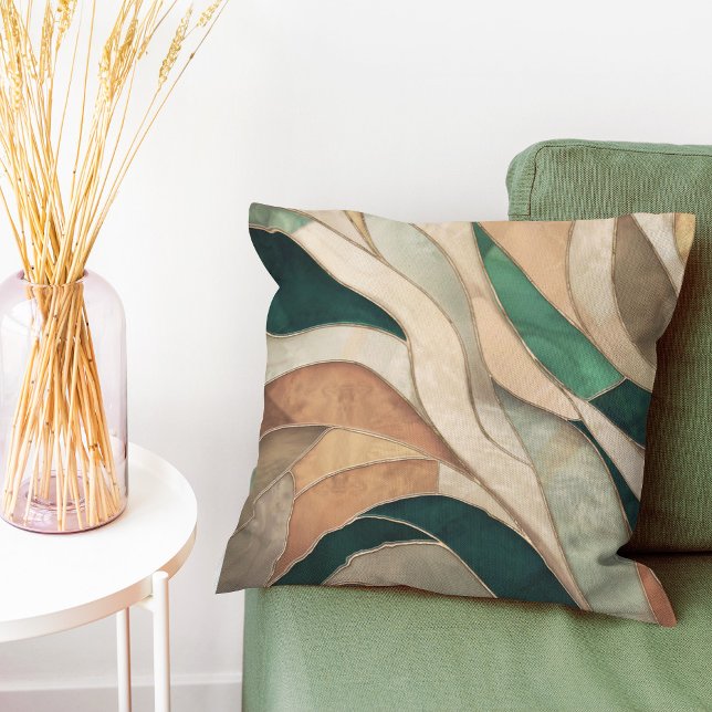 Mosaic Abstrakt art - Taupe och Emerald Kudde (Skapare uppladdad)