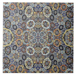 Mosaic Abstrakt Blue Guld White Fractal Art Kakelplatta