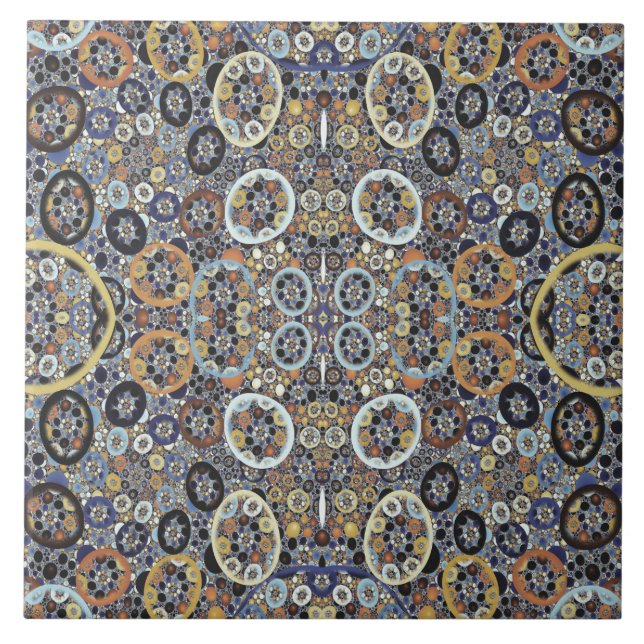 Mosaic Abstrakt Blue Guld White Fractal Art Kakelplatta (Framsidan)