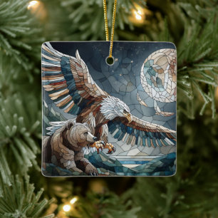 Mosaic Ai Art Björnbjörn och öron Julgransprydnad Keramik
