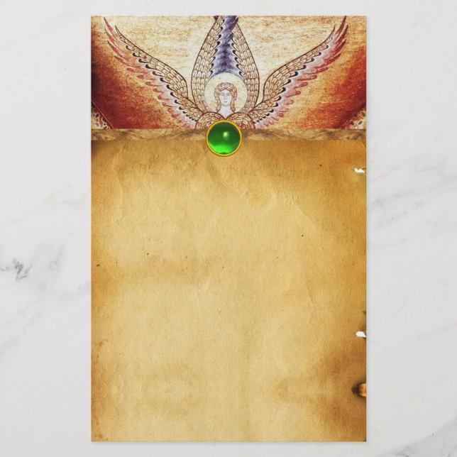 MOSAIC ANGEL Brown Parchment Grönt Emerald Brevpapper (Framsida)