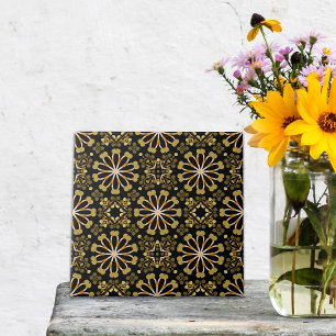 Mosaic Arabesque Guld och Black Geometric Mönster Kakelplatta