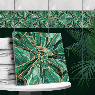Mosaic Art - Grönten Marble Malachite och guld Kakelplatta