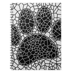 Mosaic Art Hund Paw-utskrift i svartvitt Anteckningsbok