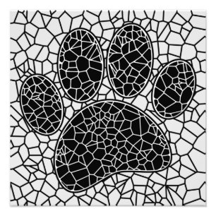 Mosaic Art Hund Paw-utskrift i svartvitt Fototryck