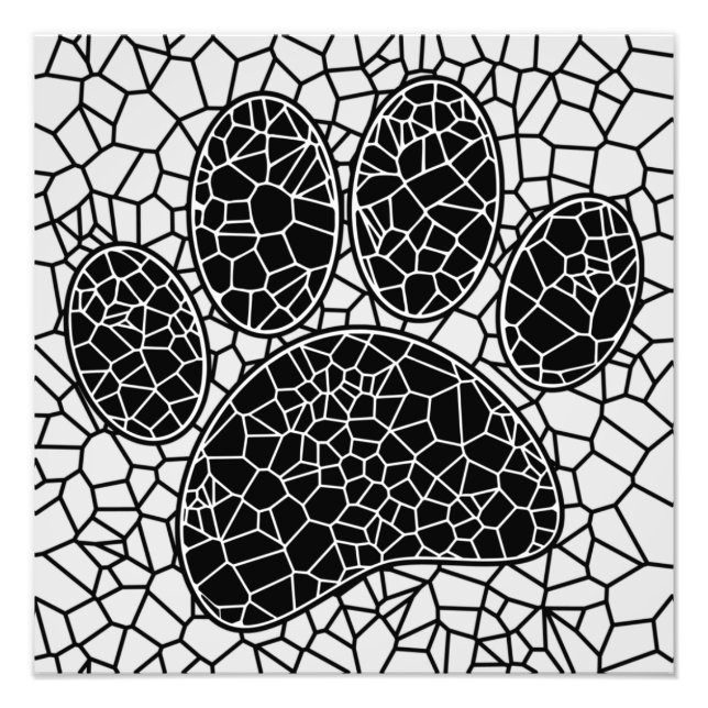 Mosaic Art Hund Paw-utskrift i svartvitt Fototryck (Framsidan)
