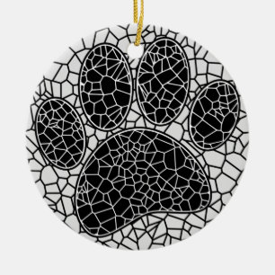 Mosaic Art Hund Paw-utskrift i svartvitt Julgransprydnad Keramik