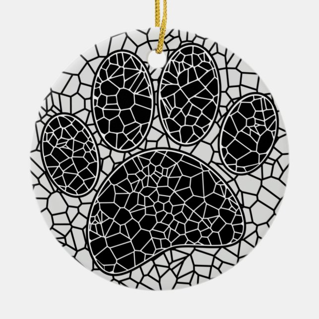 Mosaic Art Hund Paw-utskrift i svartvitt Julgransprydnad Keramik (Framsidan)