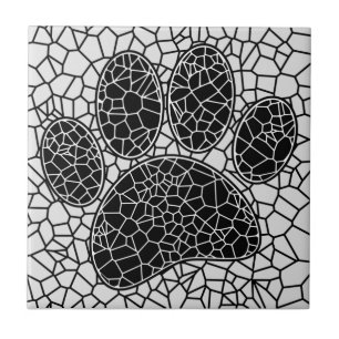 Mosaic Art Hund Paw-utskrift i svartvitt Kakelplatta