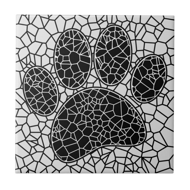 Mosaic Art Hund Paw-utskrift i svartvitt Kakelplatta (Framsidan)