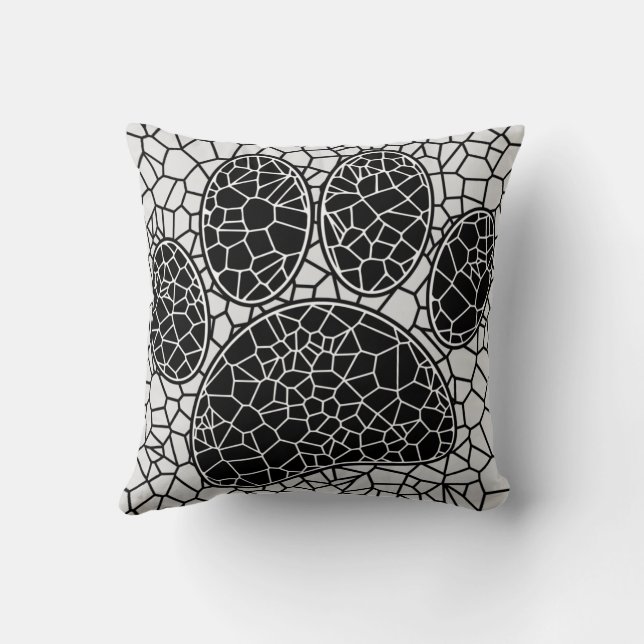 Mosaic Art Hund Paw-utskrift i svartvitt Kudde (Baksida)
