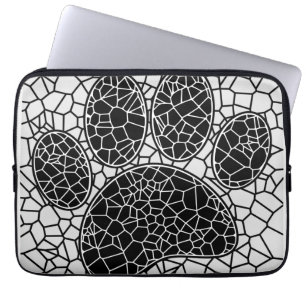 Mosaic Art Hund Paw-utskrift i svartvitt Laptop Fodral
