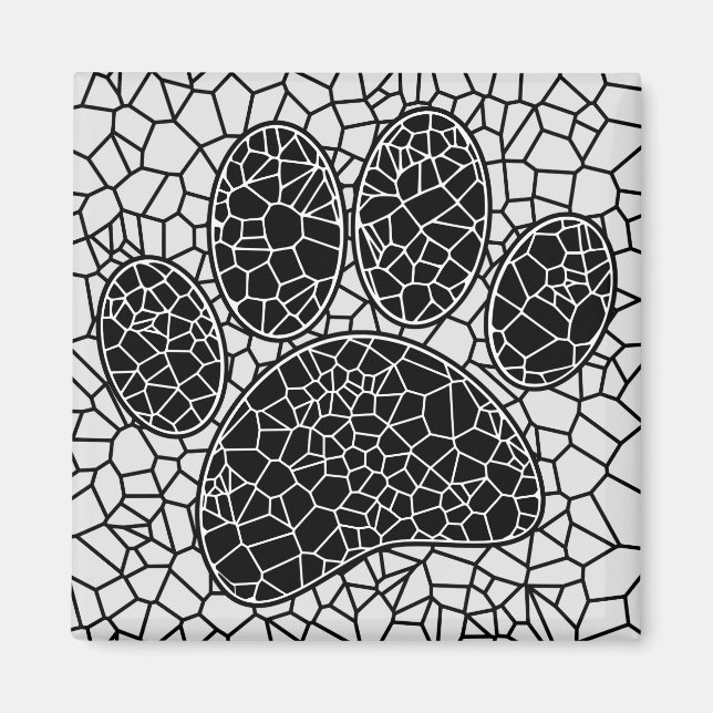 Mosaic Art Hund Paw-utskrift i svartvitt Magnet (Framsidan)