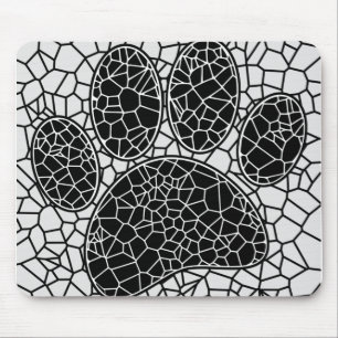 Mosaic Art Hund Paw-utskrift i svartvitt Musmatta