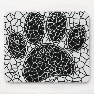 Mosaic Art Hund Paw-utskrift i svartvitt Musmatta