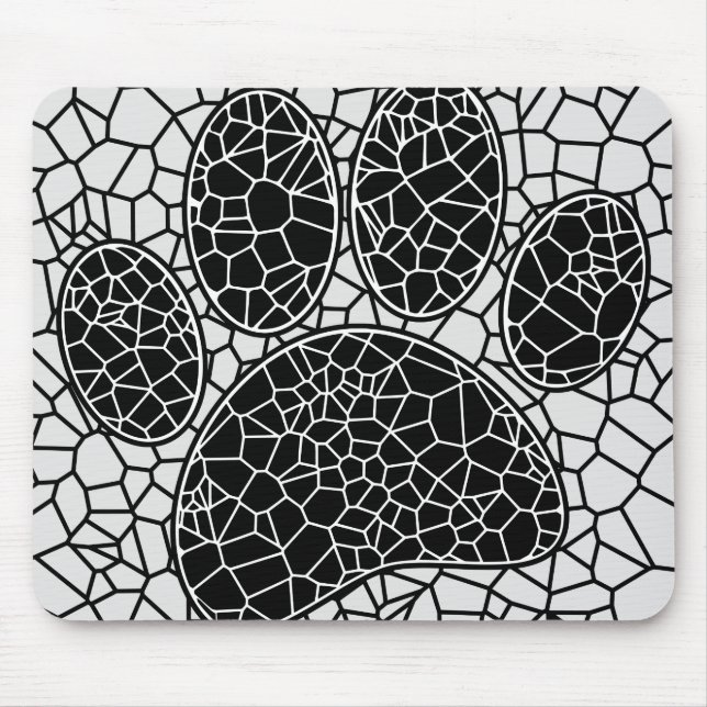 Mosaic Art Hund Paw-utskrift i svartvitt Musmatta (Framsidan)
