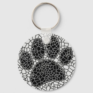 Mosaic Art Hund Paw-utskrift i svartvitt Nyckelring