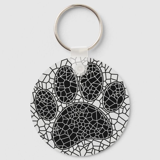 Mosaic Art Hund Paw-utskrift i svartvitt Nyckelring (Framsida)