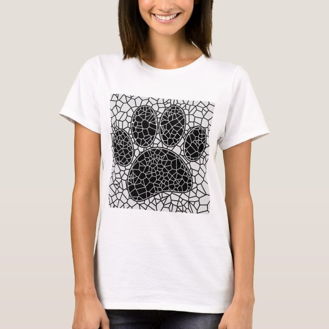 Mosaic Art Hund Paw-utskrift i svartvitt T Shirt (Framsida)