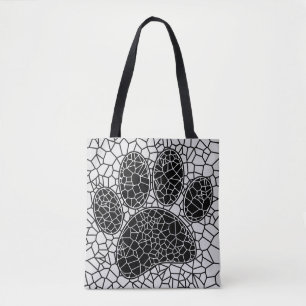 Mosaic Art Hund Paw-utskrift i svartvitt Tygkasse