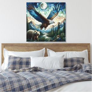 Mosaic Bear och Eagle i bergen Ai Art Canvastryck