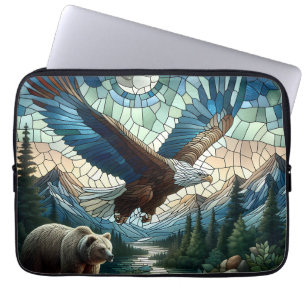 Mosaic Bear och Eagle i bergen Ai Art Laptop Fodral