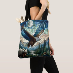 Mosaic Bear och Eagle i bergen Ai Art Tygkasse