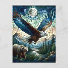 Mosaic Bear och Eagle i bergen Ai Art Vykort