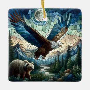Mosaic Bear och Eagle i bergen Julgransprydnad Keramik