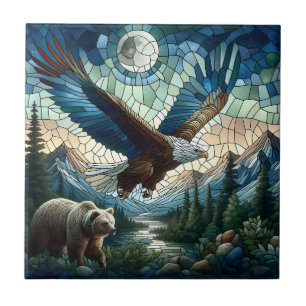 Mosaic Bear och Eagle i bergen Kakelplatta