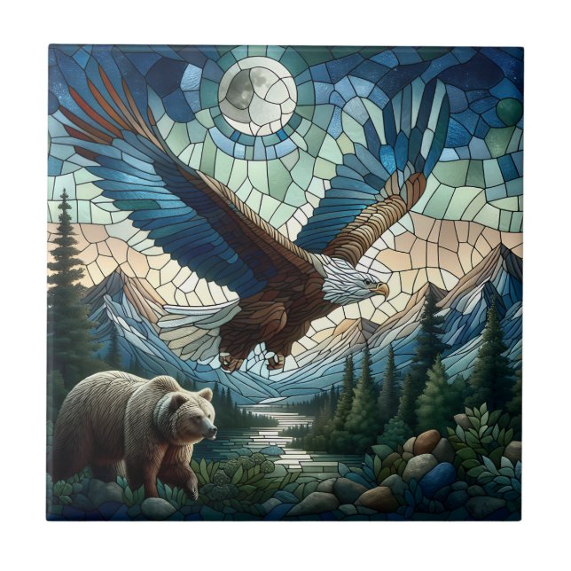 Mosaic Bear och Eagle i bergen Kakelplatta (Framsidan)