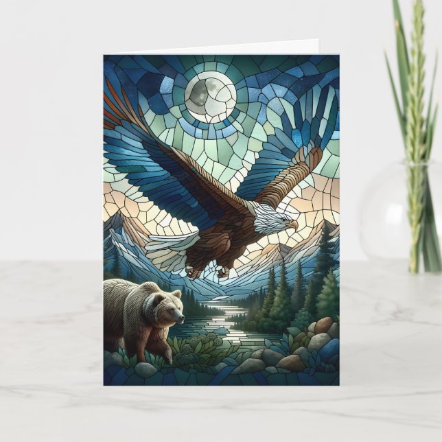 Mosaic Bear och Eagle i bergen Kort (Framsida)
